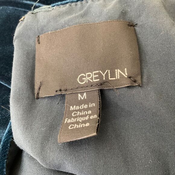 Anthropologie Greylin Luna Velvet Jumpsuit Blue Velour Women Size M Holiday - Picture 4 of 13